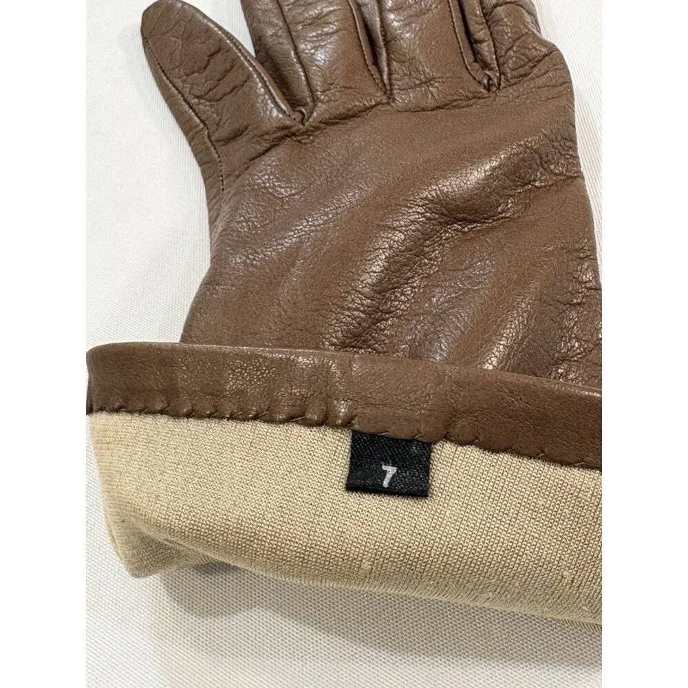 Neiman Marcus Women's Brown Soft Leather Silk Lined Gloves Size 7